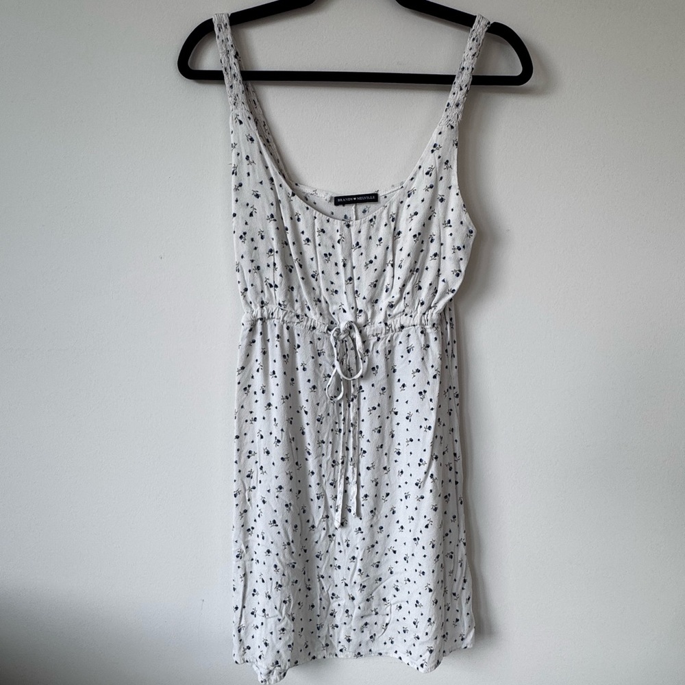 Brandy Melville White Sleeveless Dress with Blue Floral Print